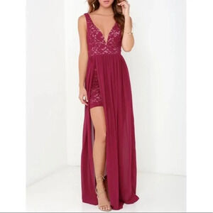 LULUS Size S Red Lace Maxi‎ Dress Make Way For Wonderful Berry Red Lace